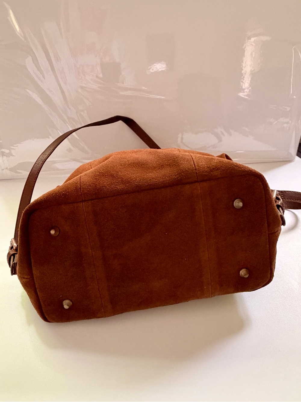 We The Free Tan Suede Baby Emerson Bag with with Double Layer Swag Charm Chain - Picture 4 of 13